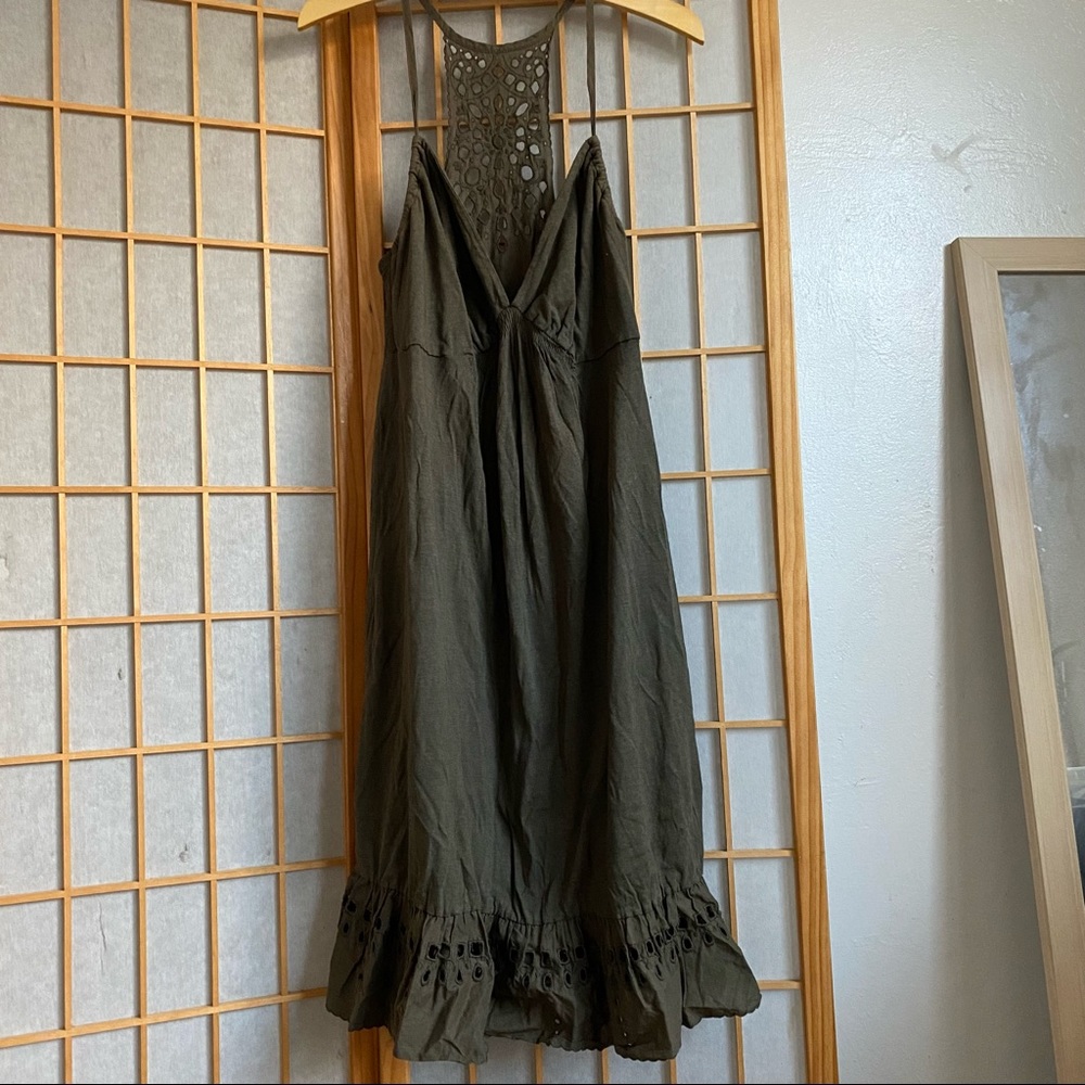 Anthropologie - Olive Green Crochet Cotton Dress - Medium